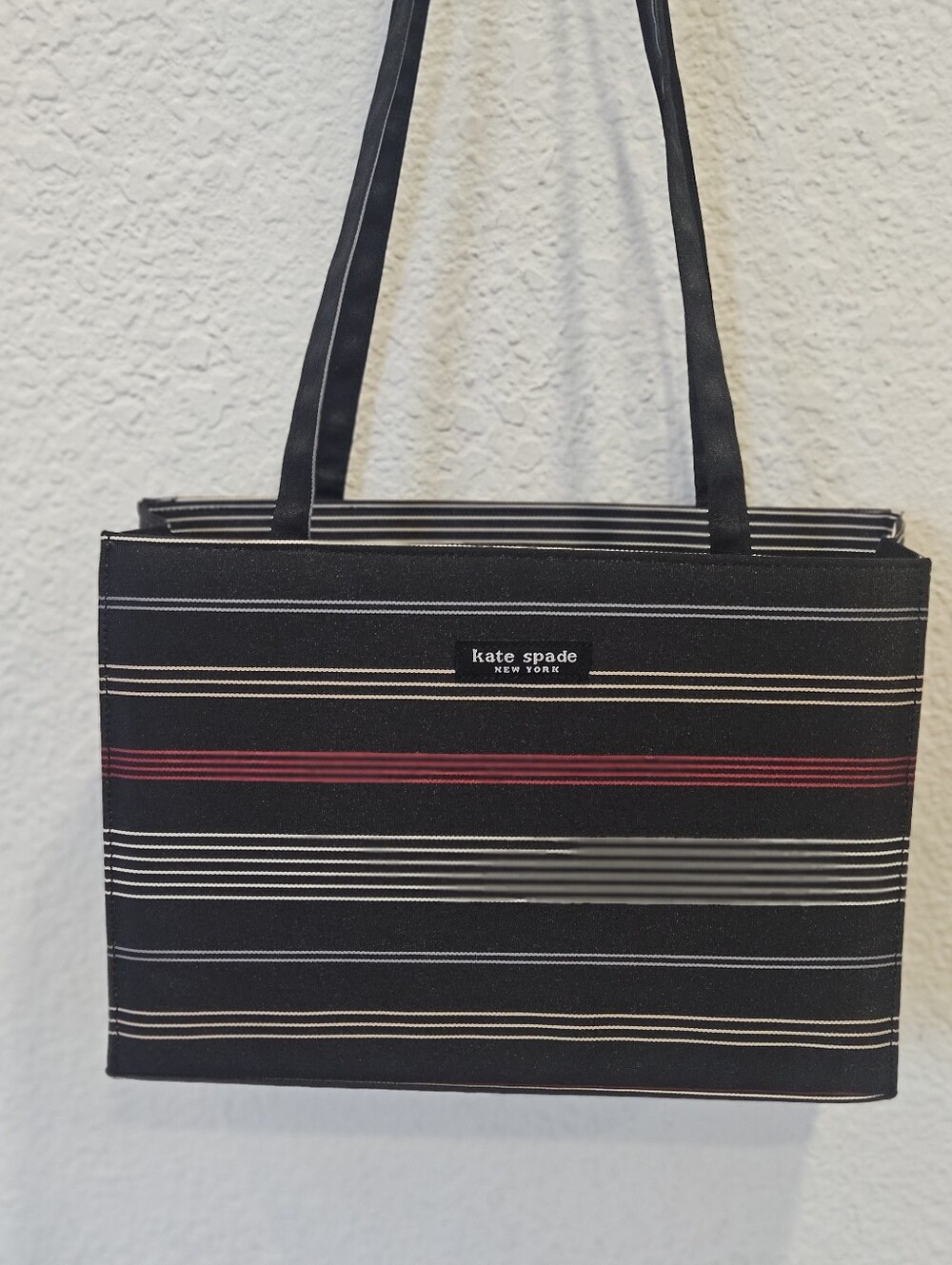 VTG Late 90s Kate Spade New York Striped Canvas Sam Box Tote Handbag